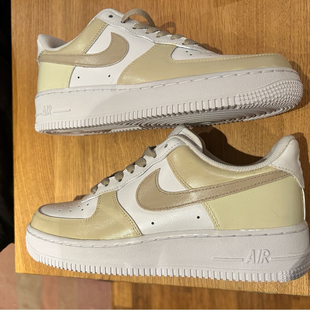 Hand Painted Custom Nike Air Force 1 Low Beige and White Sneakers